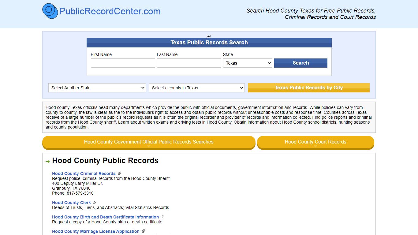 Hood County Texas Free Public Records - Court Records - Criminal Records